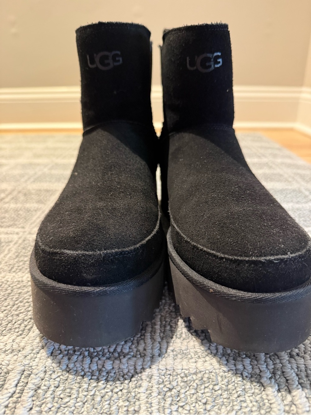 UGG Black Suede Platform Ankle Boots